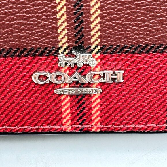 Coach Anna Foldover Crossbody Bag Tartan Plaid Red Black Coated Canvas Leather - Picture 5 of 16